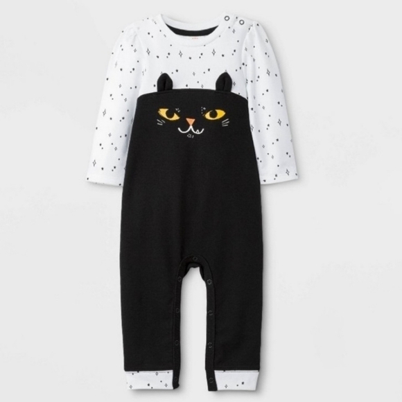 NWT Baby Cat & Jack Black Kitty Halloween Onsie Outfit Frills Cute Infant New - Picture 1 of 5